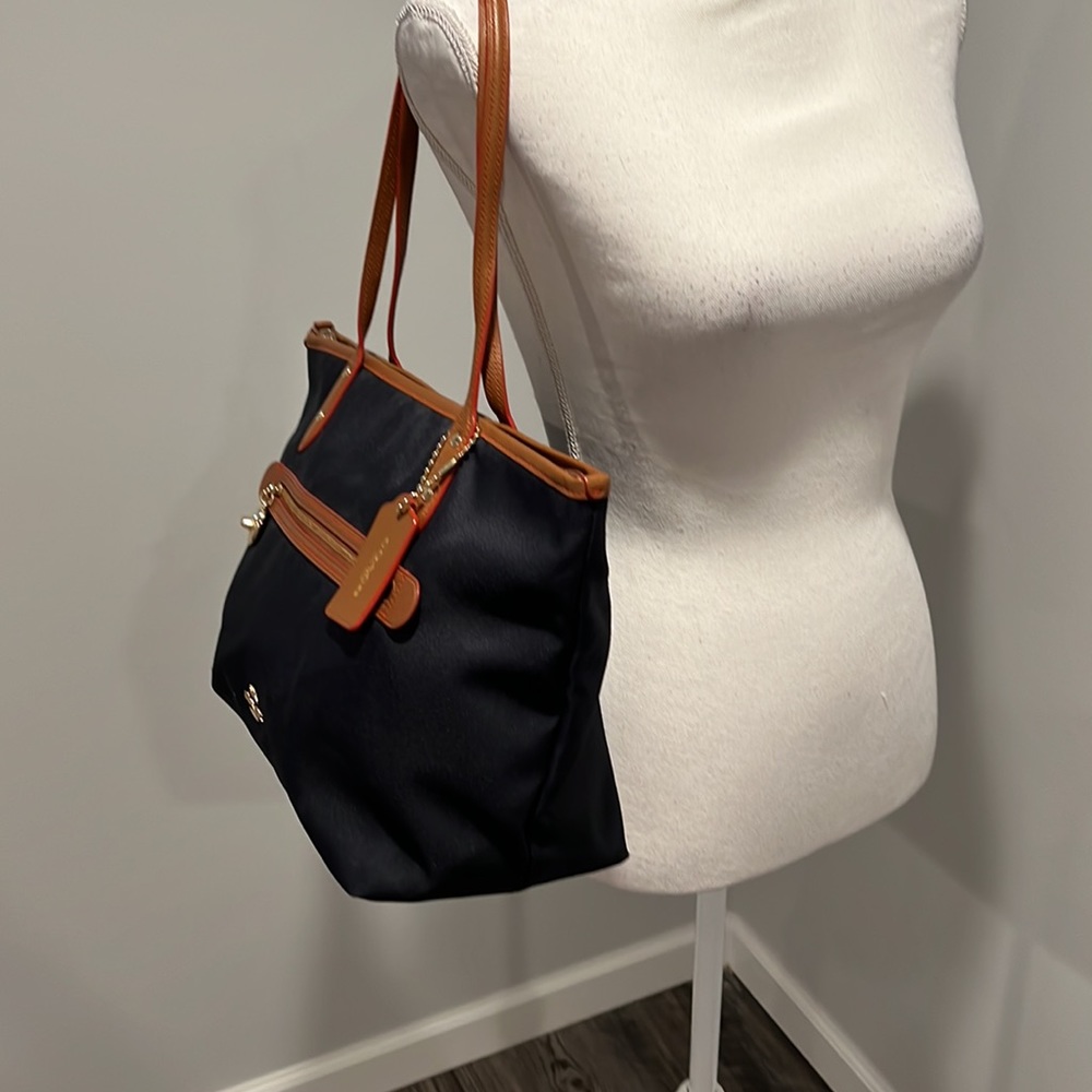 Coach Navy and Brown Tote Bag - Classic Leather-Trim Shoulder Tote - Picture 3 of 15